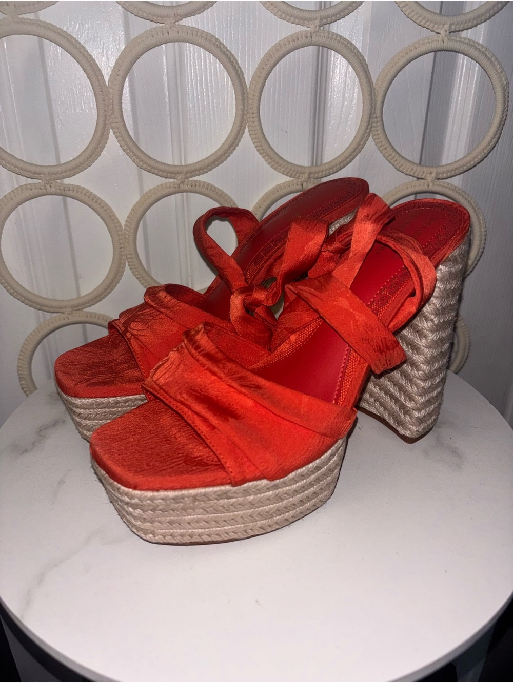 Gianni Bini Orange Ankle-Tie Espadrille Wedge Sandals - Picture 4 of 12
